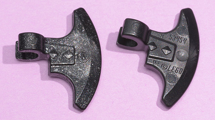 unmarked and marked lego axe heads