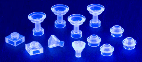 piezas transparentes fluorescentes