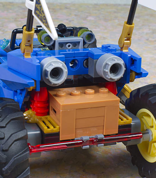 rear view of car with crate attached